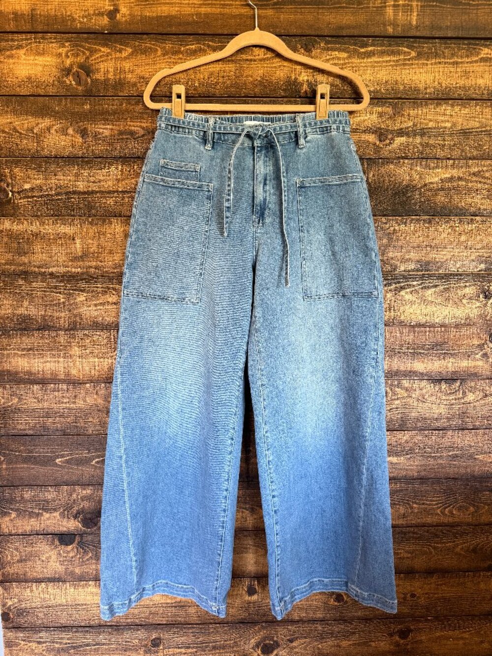 Women's Flying Monkey Clinquant Elastic Tie Waistband Baggy Wide Leg Jeans